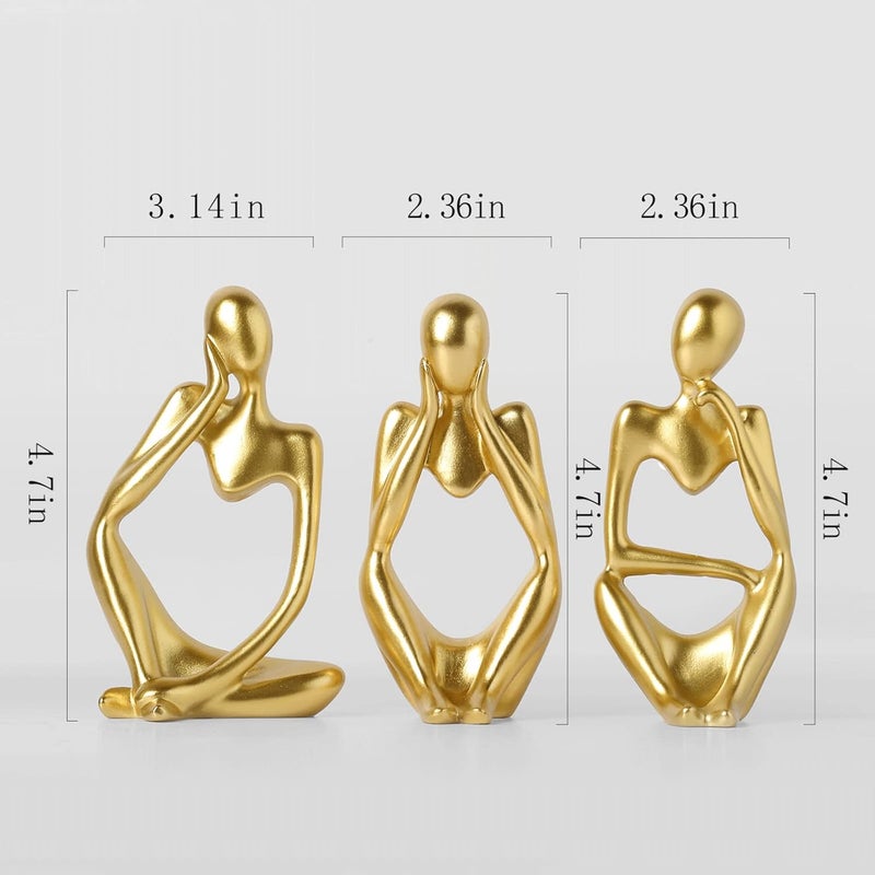 BrownLove 3pcs Golden Decor Thinker Statue Abstract Art Sculpture，Resin Collectible Figurines for Home Living Room Office Shelf Decoration - Image 2